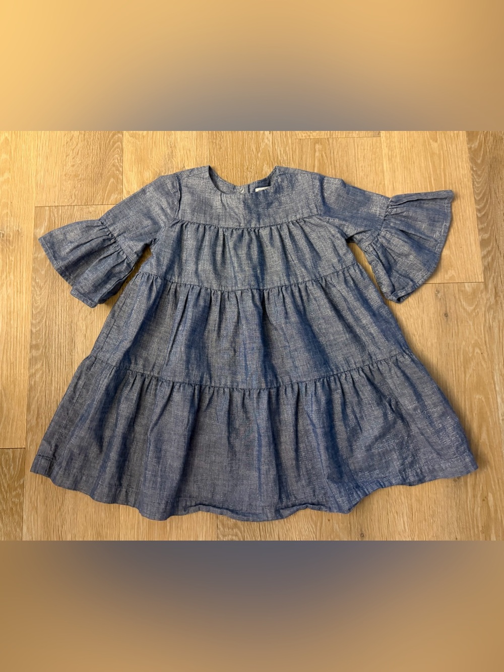 Gymboree Girl's Size 4 Blue Tiered Chambray Dress with Fluted Sleeves